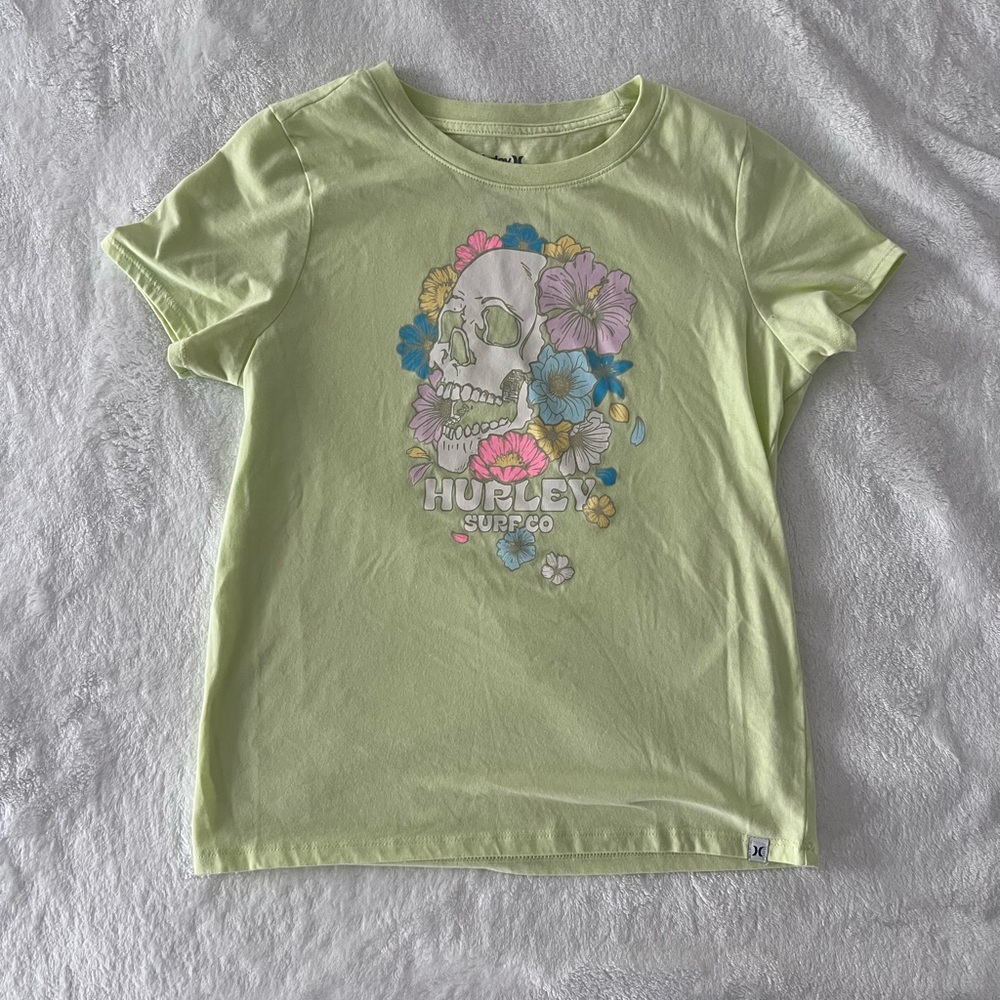 Hurley Kids' Light Green Floral Skull Tee